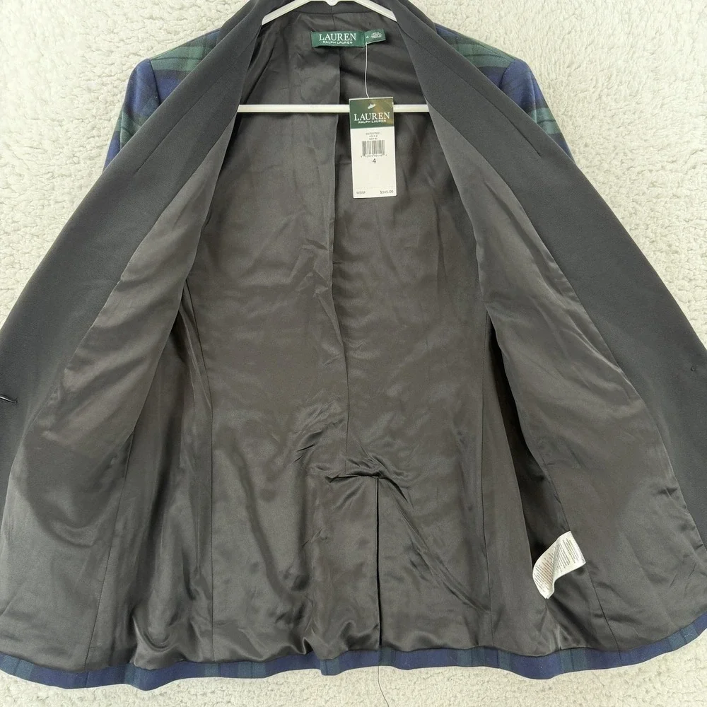 Lauren Ralph Lauren Blazer Womens 4 Blue Plaid Tuxedo Shawl Collar Jacket NWT - Picture 3 of 12